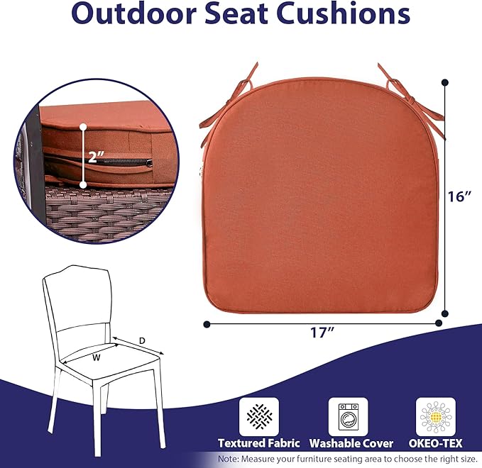 Outdoor Chair Cushions Set of 4 -Waterproof Outdoor Seat Cushions for Patio Furniture, Patio Chair Cushion with Handle and Ties, Round Out Door Chair Pads,17" x 16" x 2", Spice