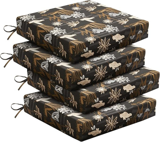 downluxe Outdoor Chair Cushions Set of 4 for Patio Furniture, Water-Resistant Square Corner Patio Chair Cushions with Ties, High Density Foam Outdoor Seat Cushion, 18.5" X 16" X 3", Nightbird