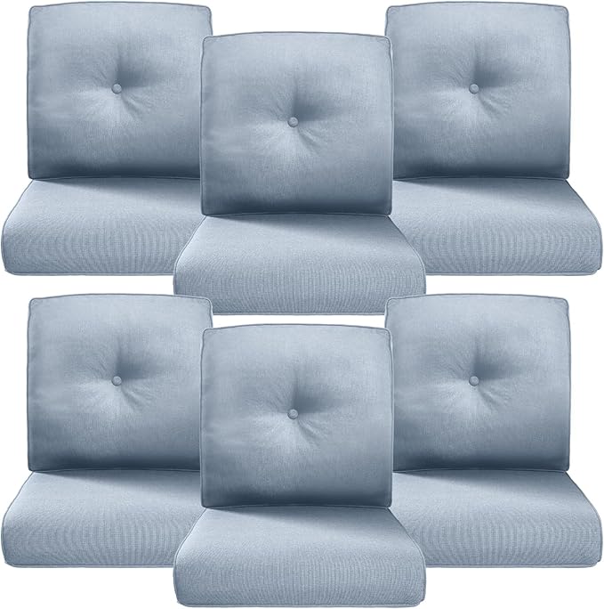 Belord Luxury 4" Thick Outdoor Cushion 6 Set - 22 x24 Inch 28D Sponge Filling Fade-Resistant Chair Cushion, Spill Proof Removable Patio Furniture Replacement Cushions for Sofa Bench Swing - Baby Blue