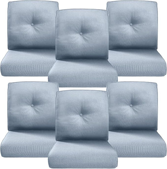 Belord Luxury 4" Thick Outdoor Cushion 6 Set - 22 x24 Inch 28D Sponge Filling Fade-Resistant Chair Cushion, Spill Proof Removable Patio Furniture Replacement Cushions for Sofa Bench Swing - Baby Blue