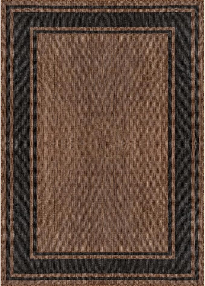 Beverly Rug Outdoor Rug 5x7 Modern Bordered Area Rugs for Indoor and Outdoor Patio Deck Porch Garden Waterproof Weather Sun Resistant Washable Outside Carpet (5 x 7 Gold)