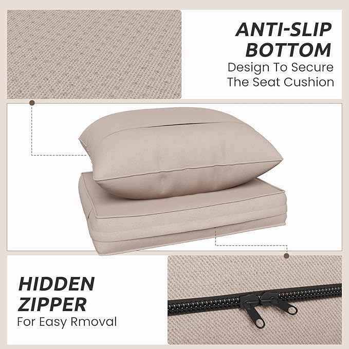 Amopatio Outdoor Chair Cushions 22.5"× 20.3" × 4", Set of 4 with Removable Cover, Waterproof & Fade Resistant seat Cushions for Patio Furniture, Beige