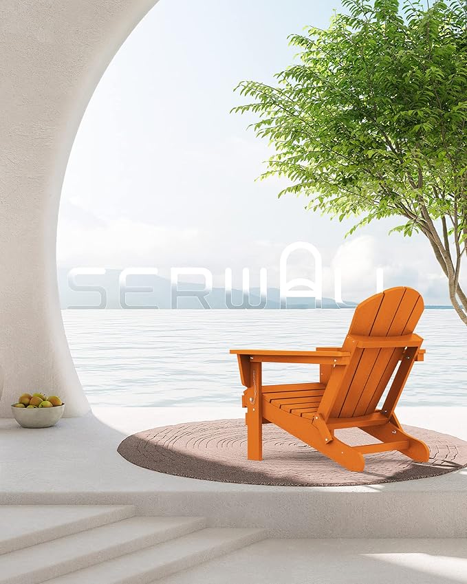 SERWALL Foldable Adirondack Chair Set of 2 for Patio Garden Outdoors Fire Pit Chairs-Orange