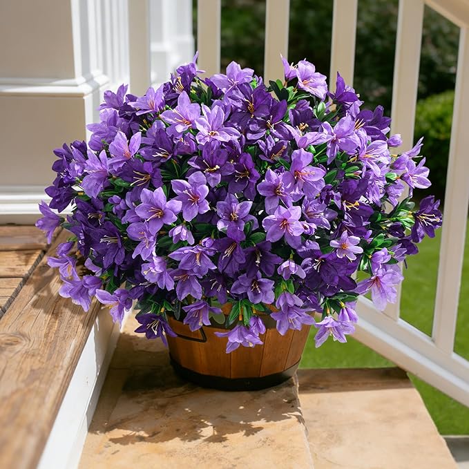 INSPRING Artificial Flowers for Outdoors Spring Decoration, 3 Bundles Faux Silk Outside Azalea Plants UV Resistant Realistic Faux Flowers for Outdoor Planters Porch Patio Garden Yard Home Decor, Mix