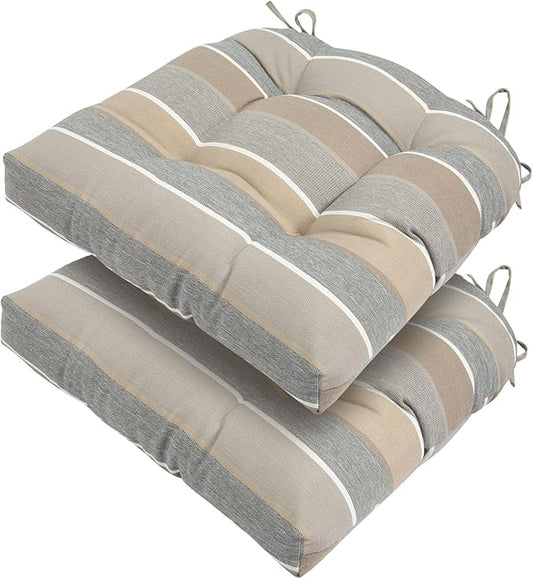 FUNHOME Outdoor Chair Cushions 19 x19 Inch,Water Resistant Tufted Seat Cushions 19",Reversible,Weather Resistant,Rounded Back Wicker Chair Cushion for Patio Garden Furniture(Gray Stripe)