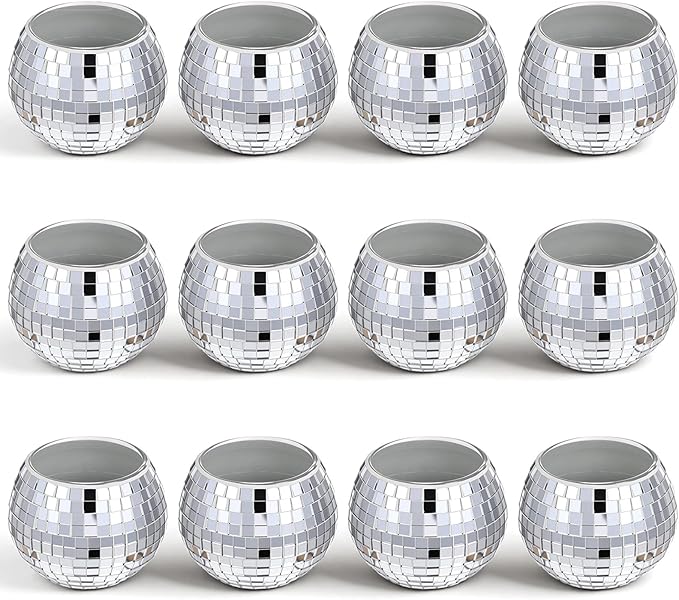 12 PCS Disco Ball Candle Holder, Silver Disco Ball Vase 2x2.6Inch Multifunctional Pencil Cup Discos Flower Vase Discos Balls Centerpieces for Wedding Centerpieces,Birthday,Office,Bedroom Decor