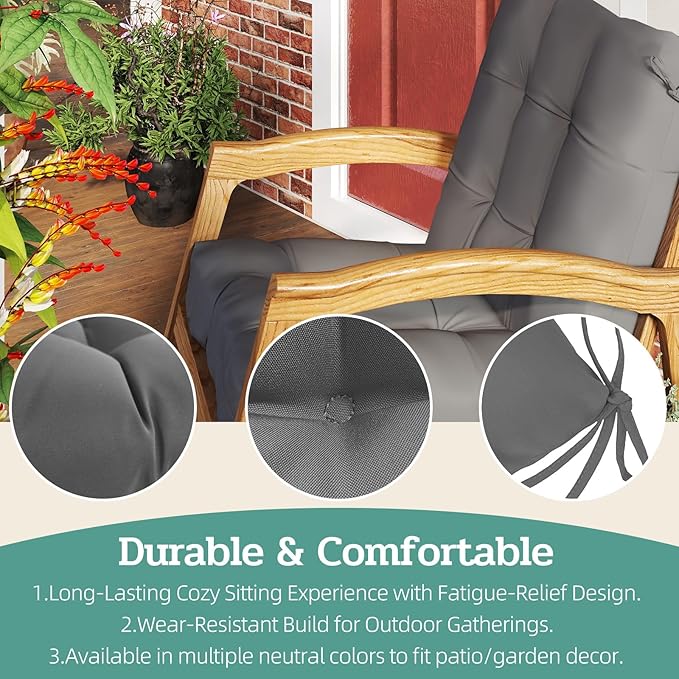 Outdoor Chair Cushion, 42x21x4 Inch Patio Cushions for Dining/Rocking Chairs, High Back Soft Seat Pad with Ties, Indoor Outside Use, Fade-Resistant & Waterproof, Dark Gray