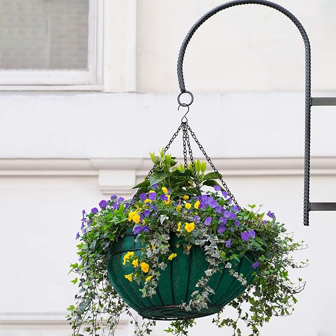 FEPITO 12 Pack Black Hanging Chains, 10 Inch Hanging Basket Chains, Garden Plant Hangers Metal Chains with Hooks Clips for Bird Feeders, Wind Chimes, Lanterns, Planters, Decorative Ornaments