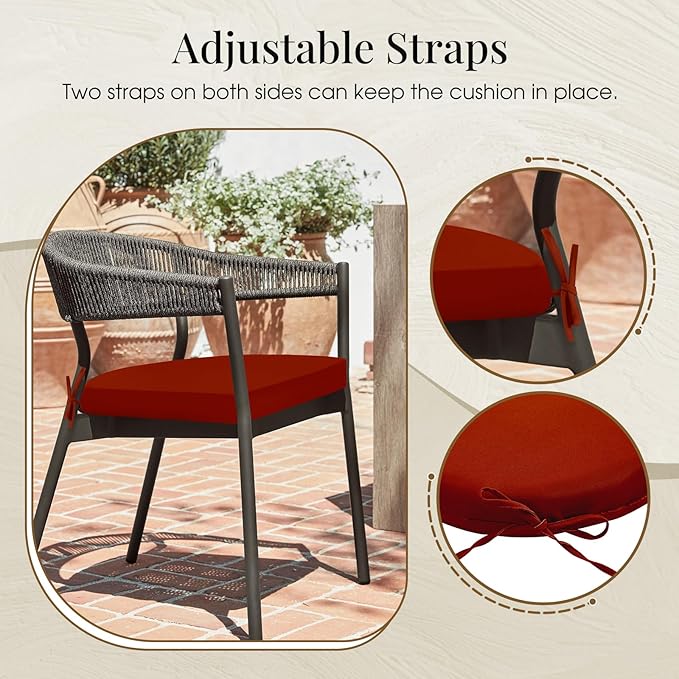 downluxe Outdoor Chair Cushions Set of 4 for Patio Furniture, Water-Resistant Patio Chair Cushions with Ties, High Density Foam Outdoor Seat Cushion, 17" X 16" X 2", Brick Red Visit The Store
