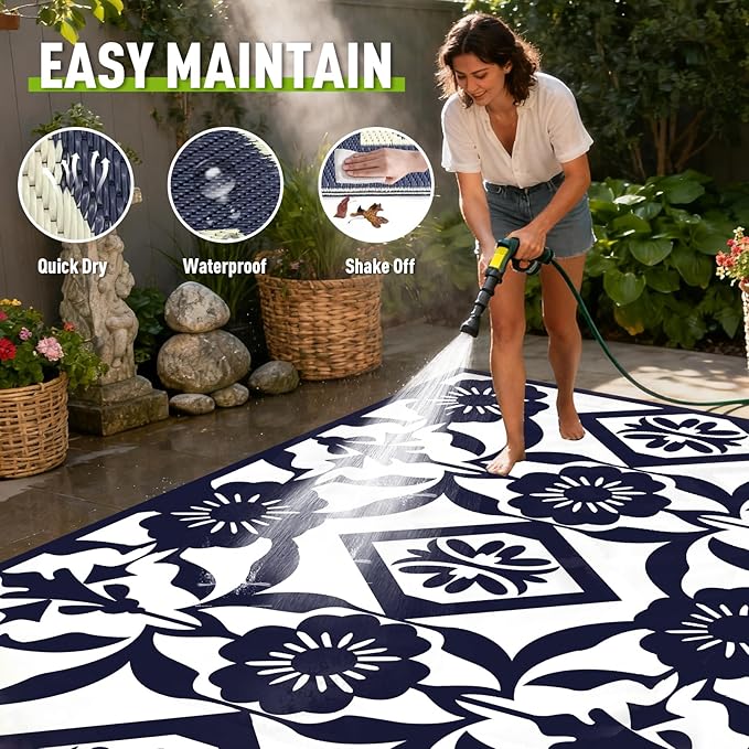WILDROOTS 6x9 Feet Klein Plastic Outdoor Rug, Stain Resistant Waterproof Reversible Outdoor Patio Rug, Fade Resistant Camping Rug