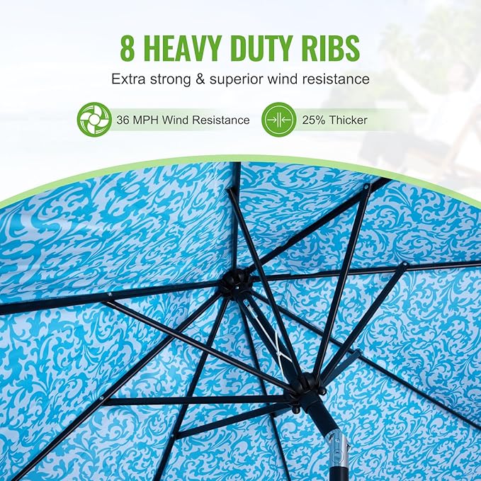 Backyard Expressions 9 ft. Patio Umbrella, Market Table Umbrella w/Tilt and Crank, 8 Ribs