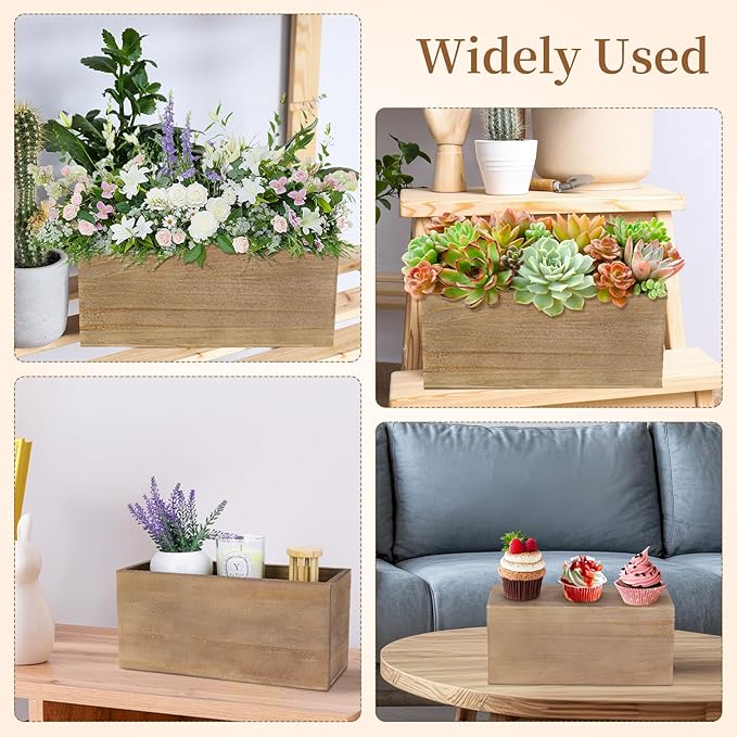 6 Pcs Rustic Wooden Boxes for Storage, Decorative, Display, Arts & Crafts, Rectangle Wooden Crate Wood Planter Box Party Food Risers Wedding Table Centerpiece Home Decor, Brown