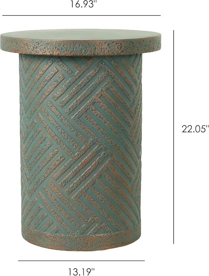 16.93" Cement End Tables for Patio,Faux Terrazzo Modern Small Round Side Accent Table,Tree Stump Garden Stool Drum Indoor and Outdoor,Green