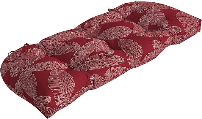 Arden Outdoor Wicker Settee Cushion, 41.5 x 18, Rain-Proof, Fade Resistant Red Leaf Palm