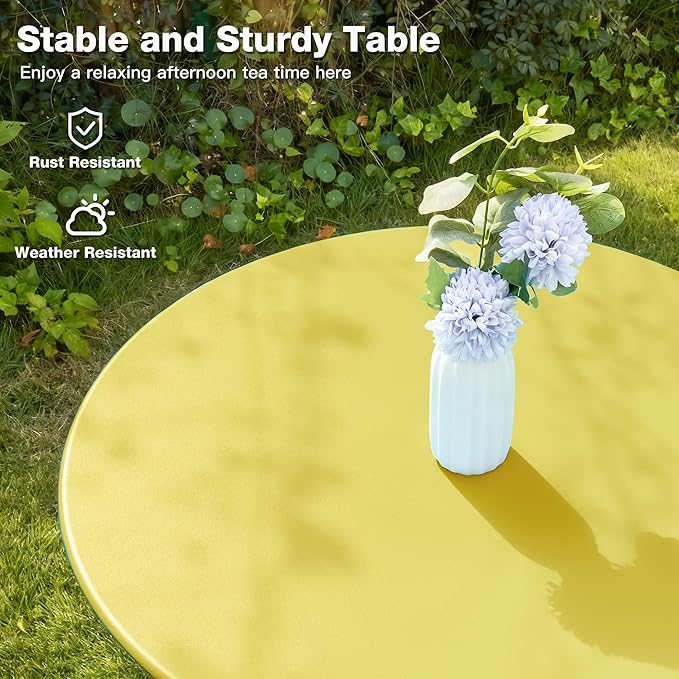 3 Piece Bistro Set, Folding Patio Furniture Set, Outdoor Table and Chairs Set for Patio, Garden, Balcony and Poolside, Yellow