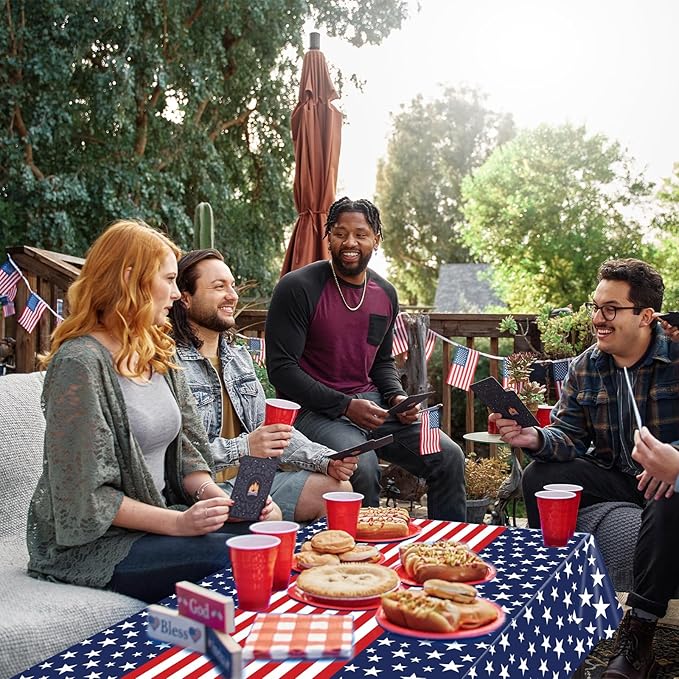 3 Pieces Patriotic Stars and Stripes Tablecloth - 54x108" Disposable Red White Blue American Flag Plastic Table Cover for 4th of July, Memorial Day, Veterans Day and USA-Themed Party Decorations