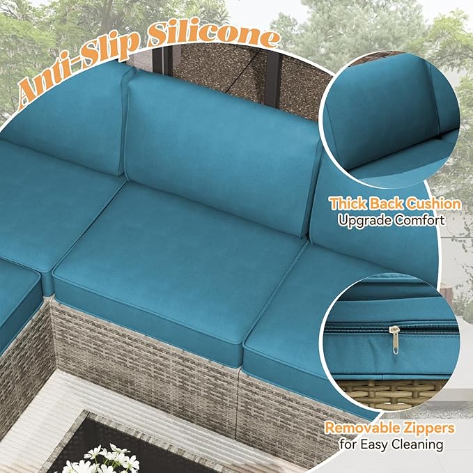 Patio Cushions for Outdoor Furniture,Water-Resistant Outdoor Cushions for 6 Seat Outdoor Sectinal,25.3"×25.3" Deep Seat Sofa Cushions, 14-Piece Outdoor Couch Cushions,Peacock Blue