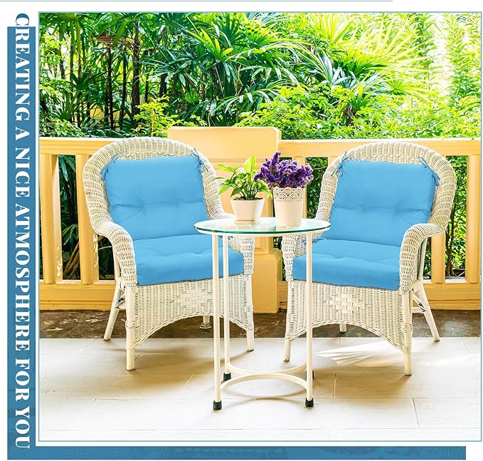 Geetery Set of 4 High Back Wicker Patio Chair Cushions for Outdoor Furniture 41.74x20.87x3.94 Inch Waterproof Thick Replacement Seat Pads with Non Slip Ties for Porch, Deck, Lawn & Garden(Lake Blue)