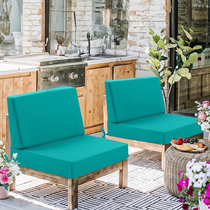 Outdoor Cushions for Patio Furniture, Outdoor Seat and Back Cushion, Waterproof Hampton Bay Deep Seat Replacement Couch Cushions for Garden Lawn, 26.5x26.5 Blue
