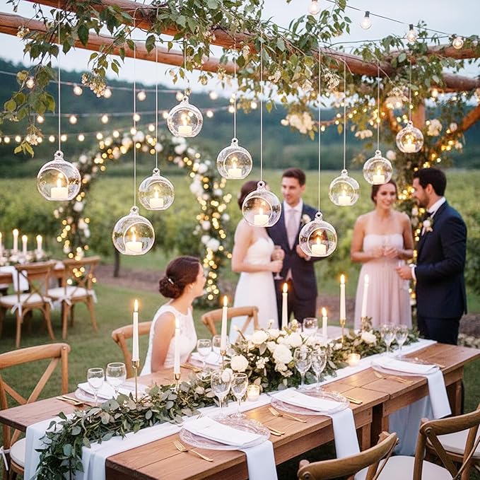 18 Pcs Clear Hanging Glass Candle Holder Decorative Hanging Chandeliers, 3.15"/8cm Led Light Candleholders Mini Home Decor Planters, Small Plant Terrarium Globes for Garden Wedding Party Decoration