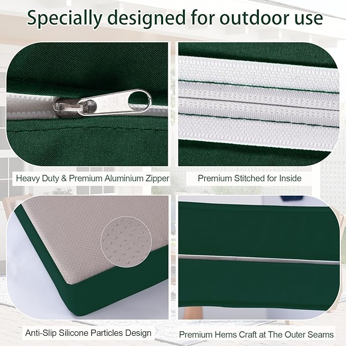 Outdoor Cushion Covers for Patio Furniture, Patio Cushion Covers Replacement with Zipper, Waterproof & Fade Resistant,Only Cover (Deep Green, 25.6Lx25.6Wx4H - Only Covers)