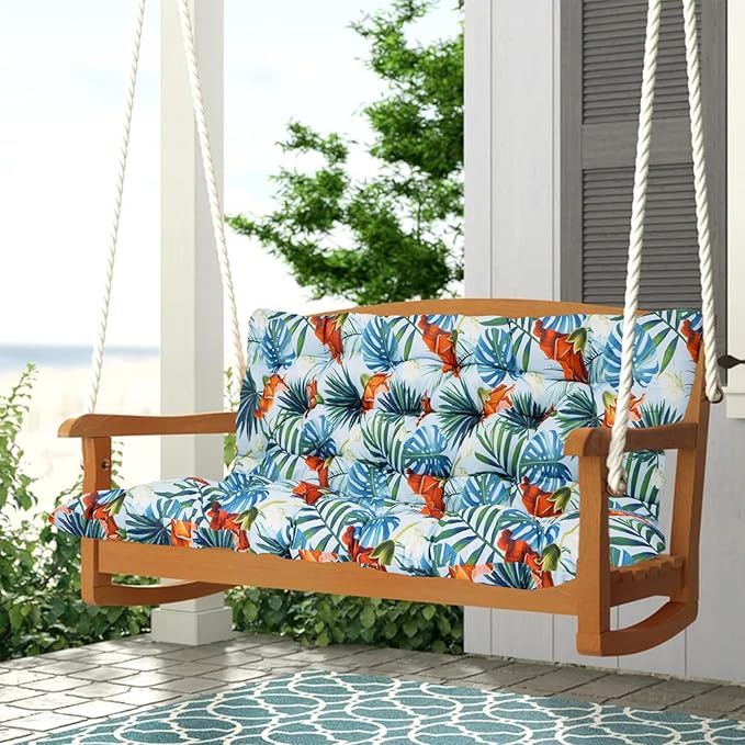 2-3 Seat Swing Replacement Cushion, Outdoor Bench Cushions with Backrest Thicken 4", Patio Furniture Garden Porch Loveseat Glider Pad Anti-Fading Waterproof (Hawaiian Flower, 40x40in)
