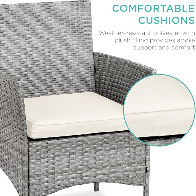 Best Choice Products 3-Piece Outdoor Wicker Conversation Bistro Set, Space Saving Patio Furniture for Garden w/Side Table - Gray/Cream