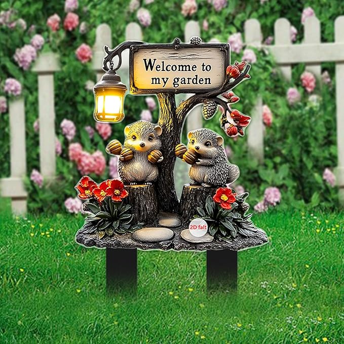 Cute Hedgehogs Garden Stake Decor, Stained Acrylic 2D Flat Animal Sign, Small Animal Ornament Indoor Outdoor Yard Lawn Pot Plant Decorative Accessories