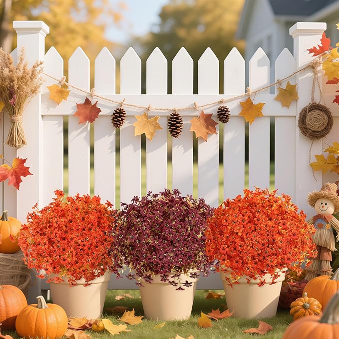 SHareconn 20 Bundles Artificial Fall Mums Flowers for Outdoors Decoration, Fake Silk Daisy Realistic Faux Plants UV Resistant for Planter Home Porch Patio Yard Autumn Indoor Outside Decor, Brown
