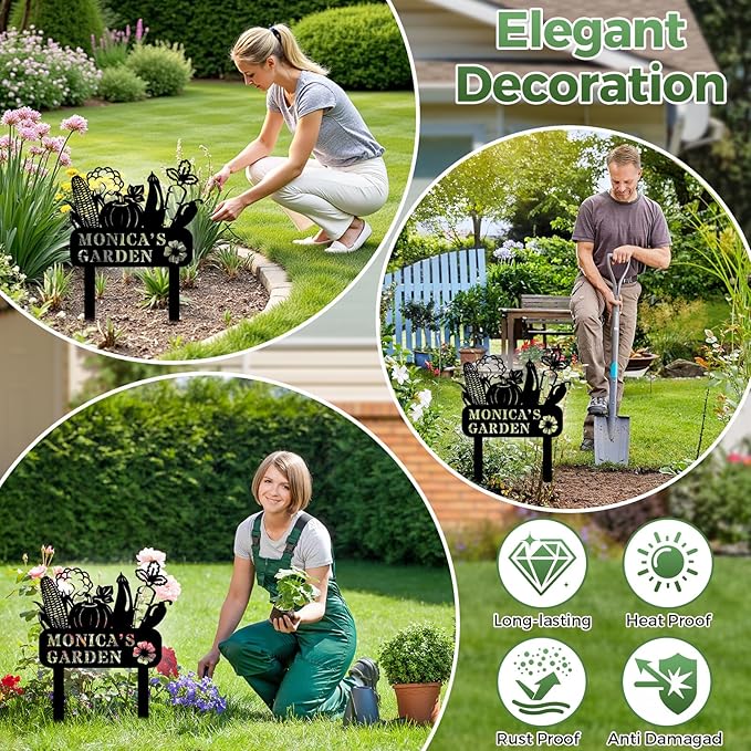 Personalized Metal Garden Sign, Custom Vegitable Decor with Stake, Metal Yard Art, Garden Name Sign,Outdoor Decor,Patio Decoration,Home Present,Gardeners & Planters Gift