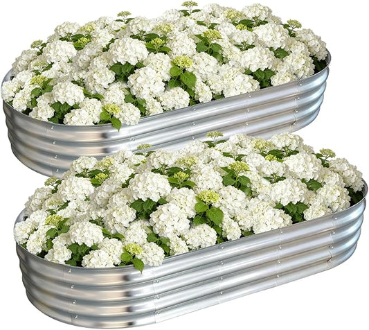 Galvanized Raised Garden Bed Outdoor, Large Raised Bed for Gardening, 2Pcs 6x3x1ft Oval Metal Planter Box for Vegetables, Fruits, Flowers, Silver