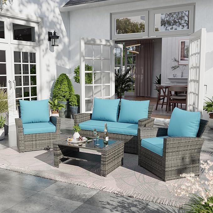 UDPATIO Outdoor Cushions for Patio Furniture, Patio Seat Cushions Fits 4-seat Sectional Patio Conversation Sets, Replacement Sofa Cushions for Outdoor Furniture (Sky Blue)