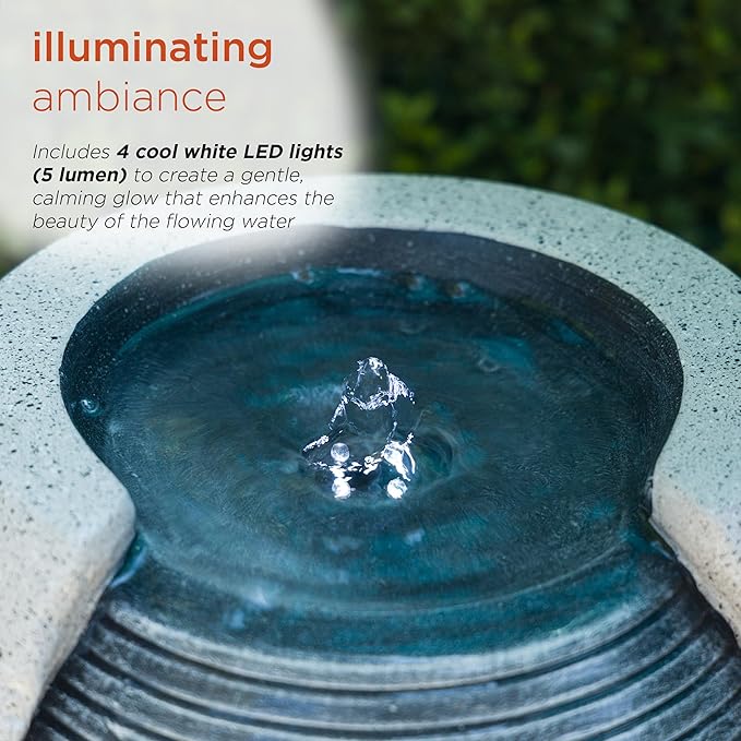 Alpine Corporation - 29" Tall Two Tone Ribbed Jar Floor Fountain with LED Lights – Elegant Indoor/Outdoor Water Feature, Easy Setup with Pump & Plug-in Design (Gray)
