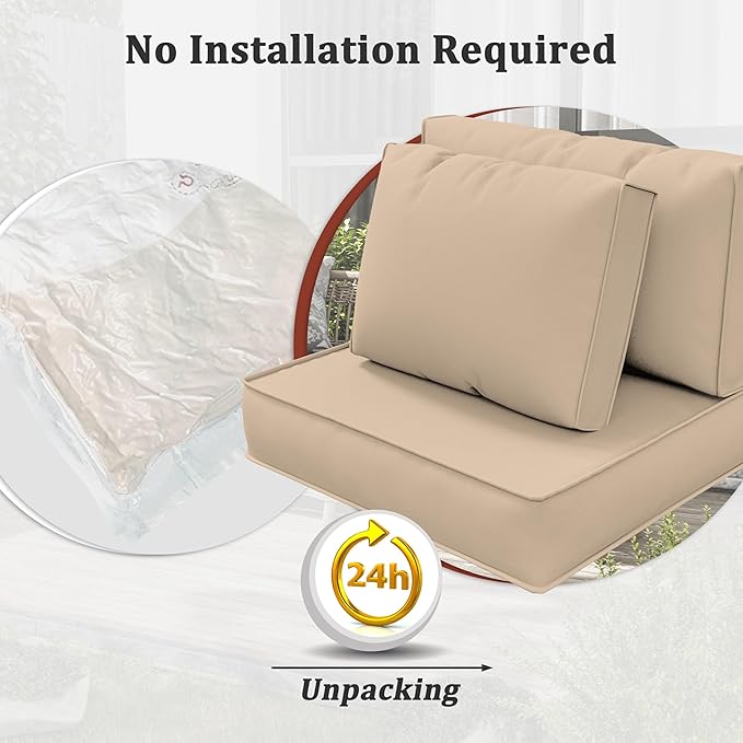 14-Piece Outdoor Cushions for Patio Furniture Thick Outdoor Chair Cushions 5" Foam High-Density Water-Resistant Deep Seat Cushion for 6-Seat Sectional Sets Liner&Cover Sand
