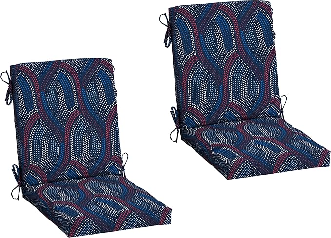 Arden 2-Pack Outdoor Patio Dining Chair Cushion, 20x44, Rain-Proof Seat Pad, Fade-Resistant Outdoor Cushion Sapphire Liberty Mosaic