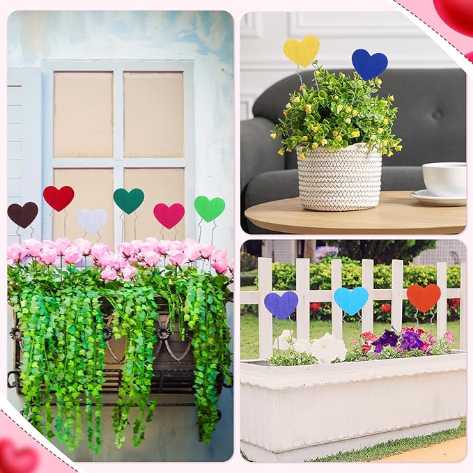 12 Pcs Valentine's Day Heart Stakes Rustic Heart Decorative Garden Yard Stakes Valentines Plant Yard Signs for Valentine's Day Indoor Outdoor Patio Plant Pot Pathway Lawn Decoration