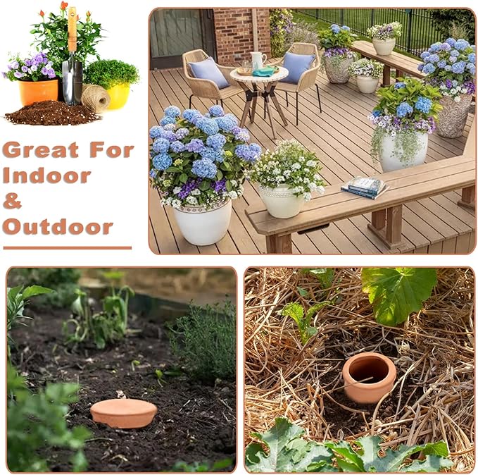 JUXYES 3 Pack Terracotta Self Watering Planter Insert, 25.3oz Plant Watering Globes with Lid, Terra Cotta Plant Waterer Spikes, Vacation Self Watering Devices for Indoor and Outdoor Potted Plant
