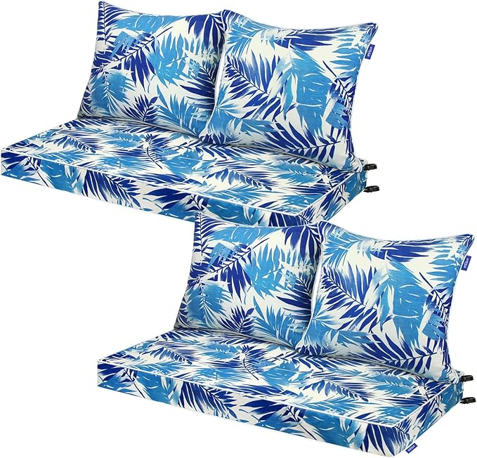 Outdoor Loveseat Cushion Set 44''x24'', Outdoor Cushions for Patio Furniture with Fastness Cover, Water Repellent Outdoor Seat Cushion and Couch Back Cushions for Bench, Swing (Blue Bamboo, 2 Sets)
