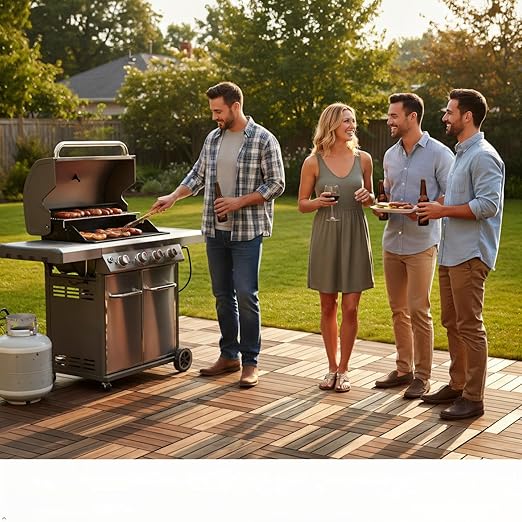 Interlocking Acacia Wood Deck Tiles, 9-Pack, 12 Slats, Waterproof Outdoor Flooring for Patio, Balcony, Garden – Natural Finish, 12.2" x 12.2" x 0.7"