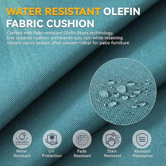 Outdoor Cushion Set for Furniture Patio Furniture, UV Resistant, Water Resistant - 6 Inch Thick Foam Garden Cushions– 22x24 Inch Patio Seat Covers for Chair/Sofa/Couch | Peacock Green | 4-Pack |