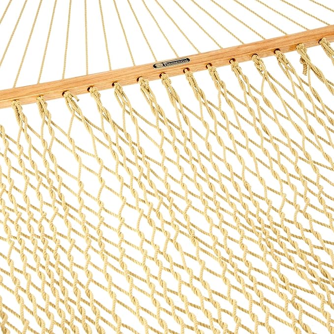 Original Pawleys Island Deluxe Tan DuraCord Rope Hammock – 13 ft. x 65 in, 2-Person, 450 lb Capacity, Oak Spreader Bar, Zinc-Plated Hardware, Handcrafted in The USA
