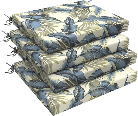 LVTXIII Outdoor Seat Cushions Set of 4 Square Corner Chair Cushions with Ties, Patio Chair Pads for Home Office and Patio Garden Furniture Decoration 18.5"x16"x2", ‌Lush Palm Blue