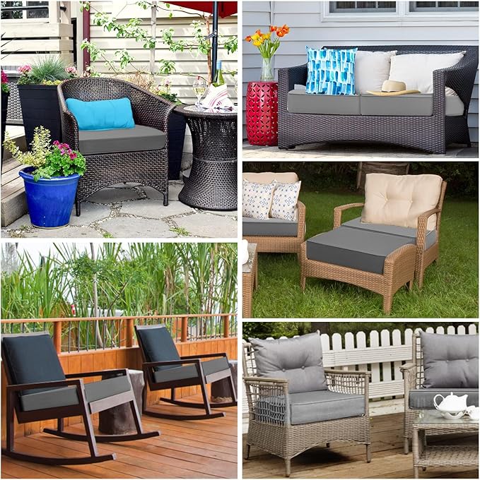 Patio Chair Cushion 20x20x3 Inch Waterproof Outdoor Seat Cushions for Patio Furniture 5-Year Color Fastness Garden Sofa Couch Chair Pads with Handle and Adjustable Straps(2 Pack, Dack Grey