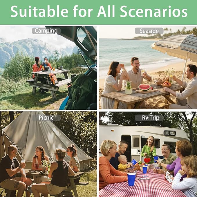 Fitted Waterproof Picnic Table Cover with Bench Covers Elastic Edges Camping Tablecloth for 8 Foot Rectangle Tables Camp Cooking Motorhome Hiking Equipment Car Rv Travel Trailer Needs Gifts