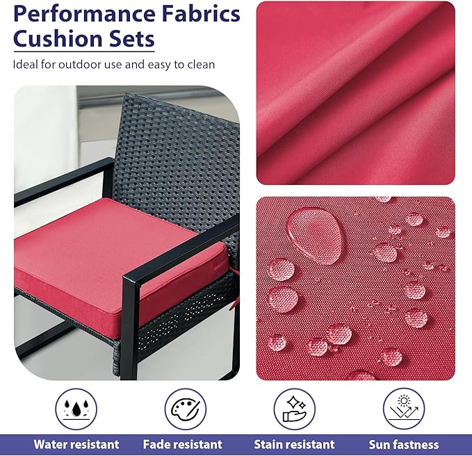 Outdoor Chair Cushions Set of 4,Waterproof Outdoor Seat Cushions for Patio Furniture,Patio Chair Cushion with Handle and Ties, Square Out Door Chair Pads,17" x 16" x 2", Burgundy