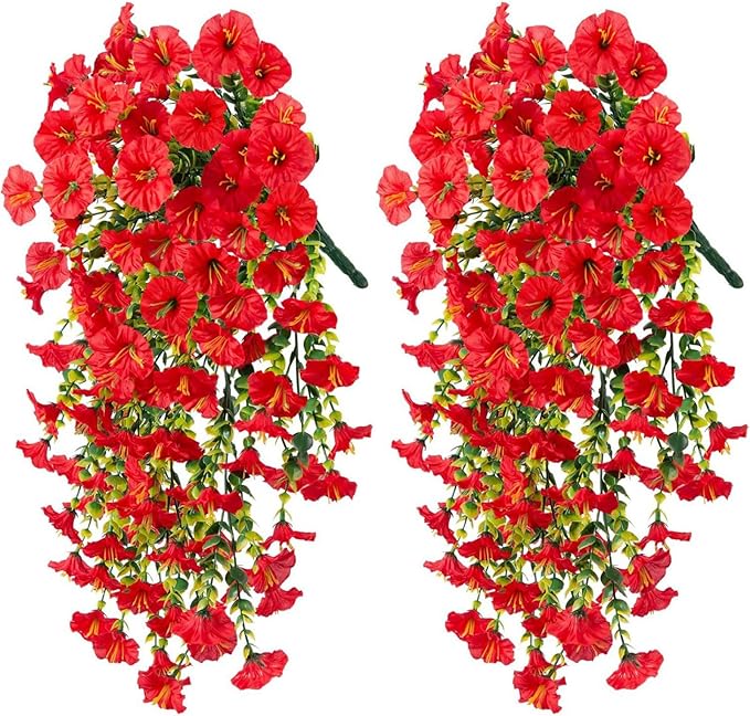 Ochine 2Pcs Artificial Hanging Flowers Plants for Outdoor Fall Decoration, Artificial Hanging Fall Flowers Realistic Faux Flowers for Planter Patio Porch Garden Autumn Harvest Thanksgiving Home Decor
