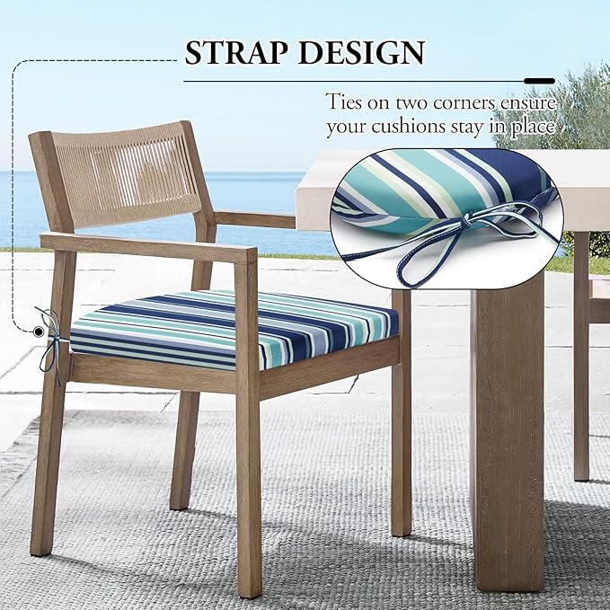 Wellsin Outdoor Chair Cushions for Patio Furniture - Patio Chair Cushions Set of 6 - Water Resistant Round Corner Outdoor Seat Cushions 17"X16"X2", Stripe 02