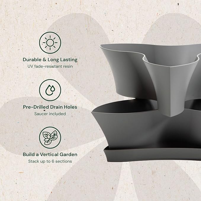 Bloem Collins 16" Charcoal Gray Stackable 2 Level Resin Garden Pot Planters for Herbs and Succulents, Made in USA