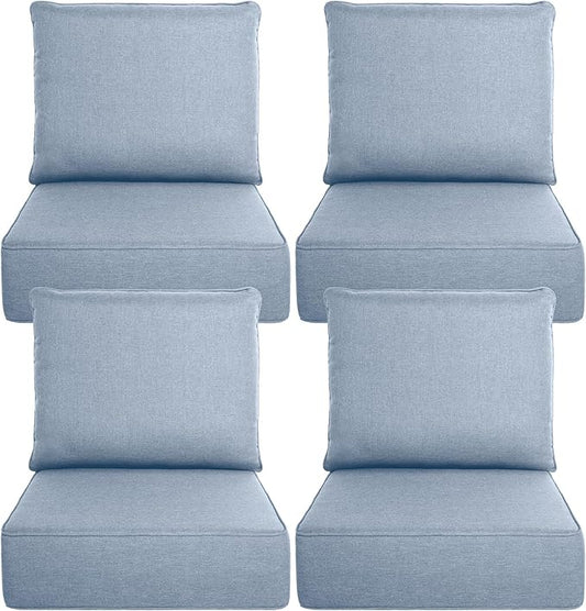 Belord Luxury 6" Thick Outdoor Cushion 4 Set - 22 x24 Inch 28D Sponge Filling Fade-Resistant Chair Cushion, Spill Proof Removable Patio Furniture Replacement Cushion for Sofa Bench Swing - Baby Blue