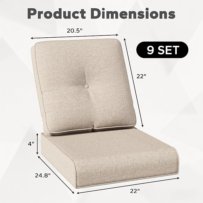 Joyside Outdoor Chair Cushions Set, 22x25/22x24 Inch Patio Furniture Deep Seat Cushions, Water Resistant & Thick Cushion, Outdoor Replacement Cushions for Seat and Sofa